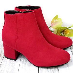 New Red Chunky Heel Short Ankle Boots Booties